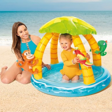 Piscina infantil inflável tropical c/guarda-sol e animais | INTEX 2