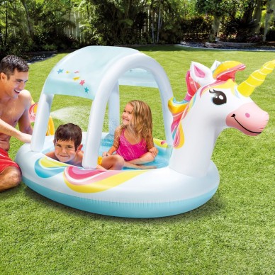 Piscina inflável unicórnio com chuveiro e toldo removível | INTEX 2