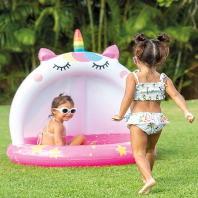 Piscina infantil inflável tropical c/guarda-sol e animais | INTEX 2