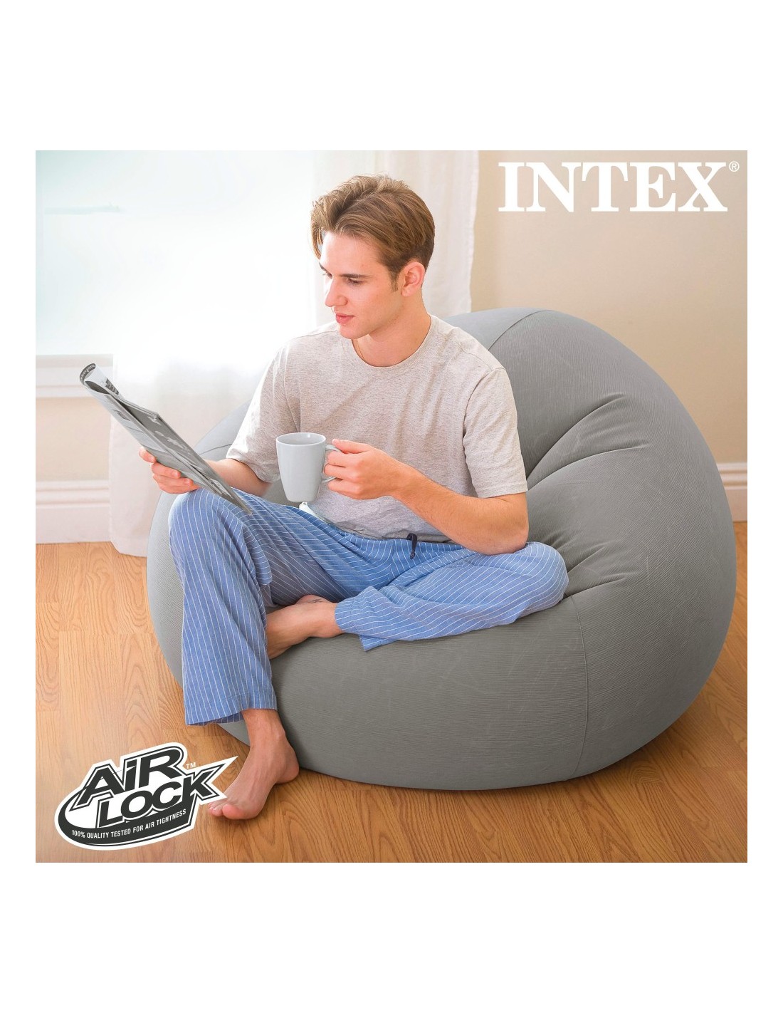 PUFF INFLABLE INTEX 68579 107X104X69 CM GRIS - Home Sentry
