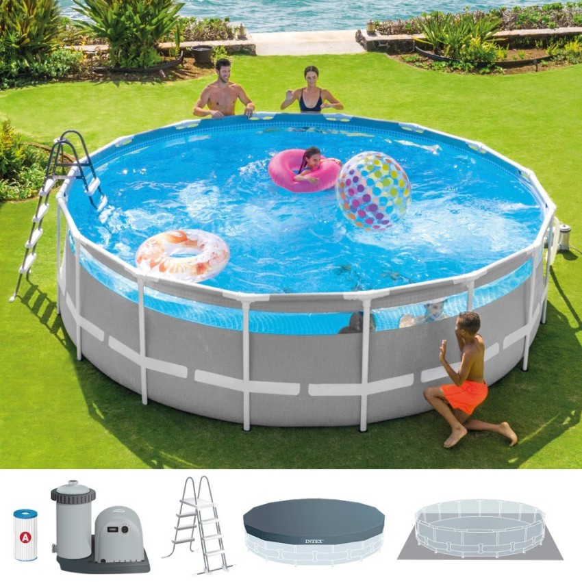 Pack Piscina tubular Prism Frame Clearview Ø488x122 cm com 6 acessórios | INTEX