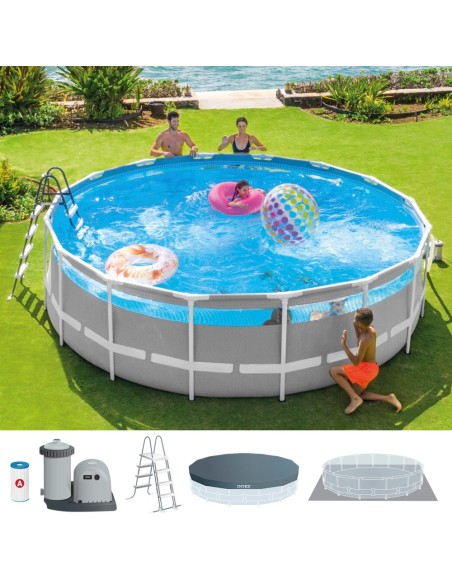 Pack Piscina tubular Prism Frame Clearview Ø488x122 cm com 6 acessórios | INTEX
