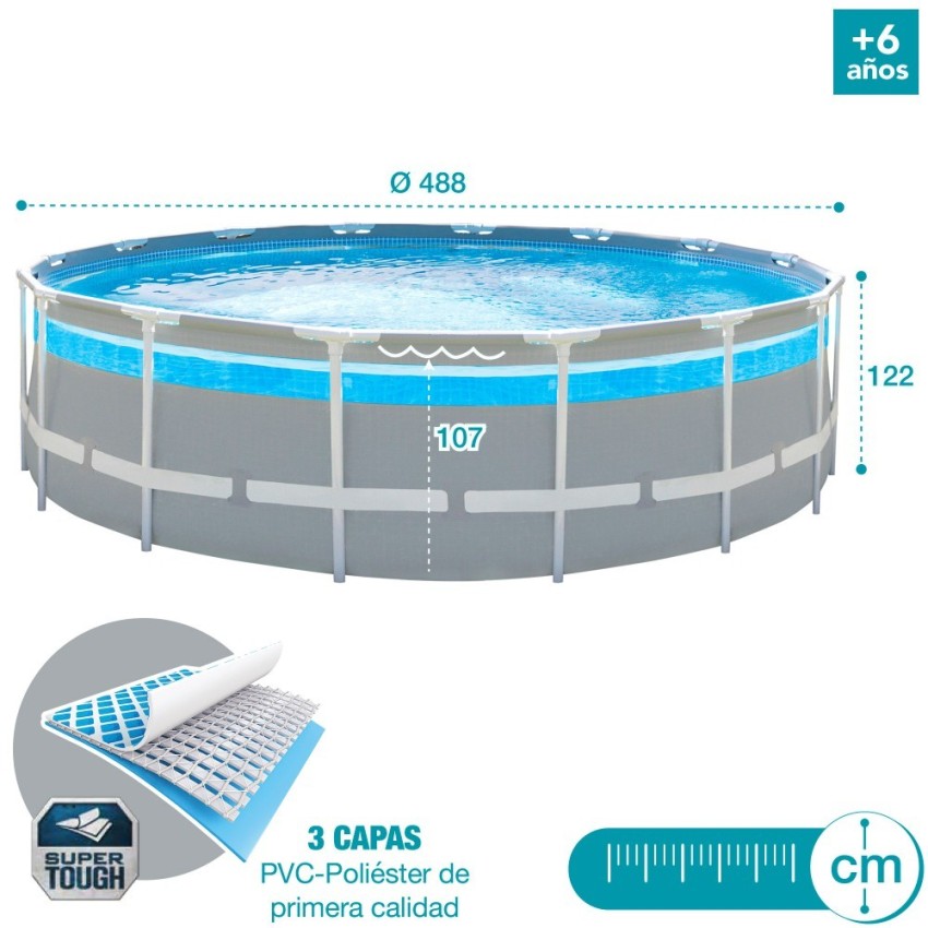 Pack Piscina tubular Prism Frame Clearview Ø488x122 cm com 6 acessórios | INTEX