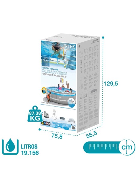 Pack Piscina tubular Prism Frame Clearview Ø488x122 cm com 6 acessórios | INTEX