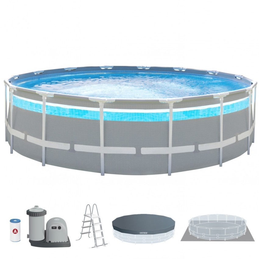 Pack Piscina tubular Prism Frame Clearview Ø488x122 cm com 6 acessórios | INTEX