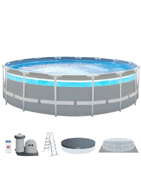 Pack Piscina tubular Prism Frame Clearview Ø488x122 cm com 6 acessórios | INTEX