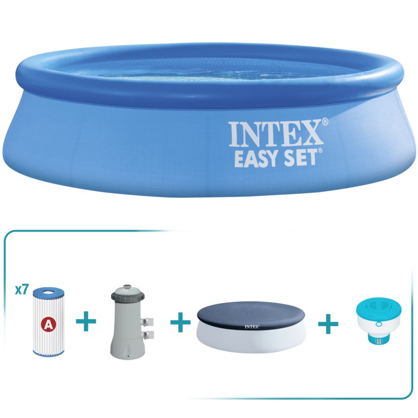Pack piscina insuflável redonda Easy Set Ø396x84 4 acessórios | INTEX