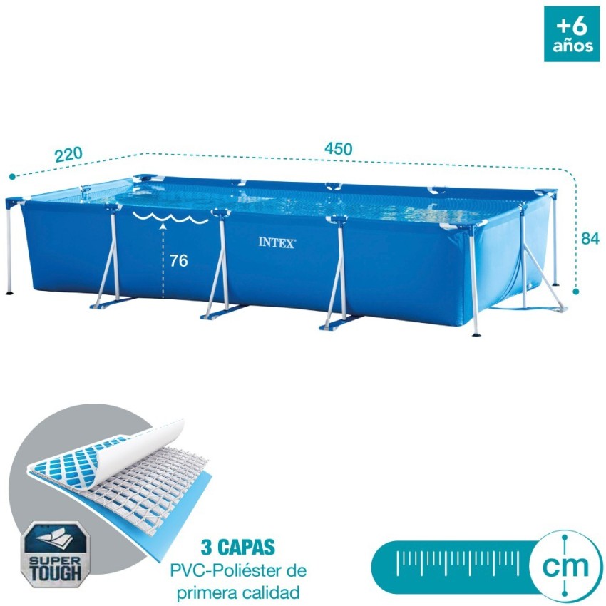 Piscina desmontável retangular Small Frame 450x220x84 cm 5 acessórios