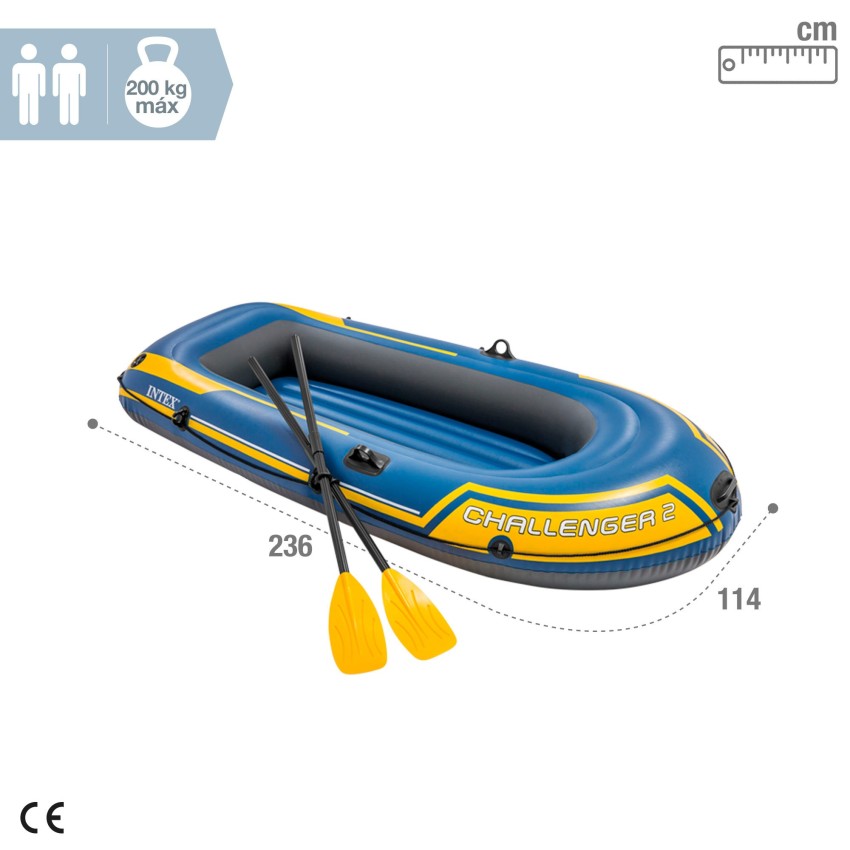 Barco Insufável Challenger 2  | Medidas: 236x114x41 cm | Com remos e bomba de encher
