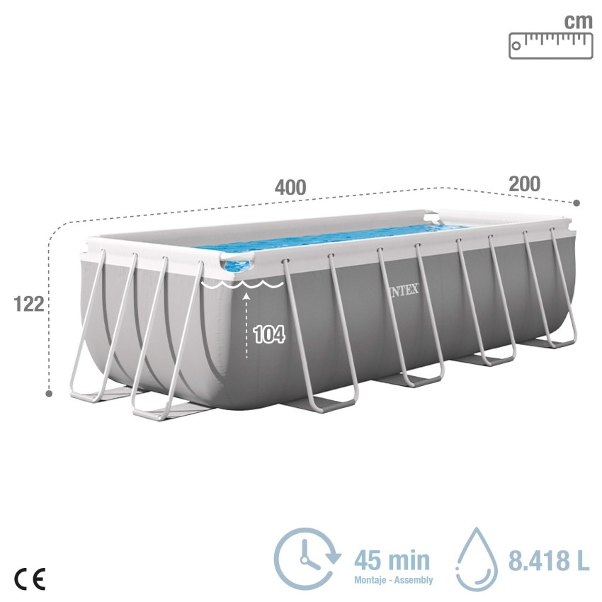 Pack Piscina desmontável retangular Prism Frame de 4 metros com 5 acessórios
