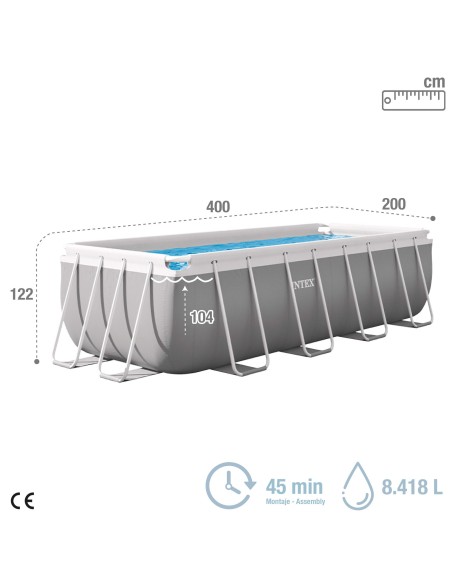 Pack Piscina desmontável retangular Prism Frame de 4 metros com 5 acessórios