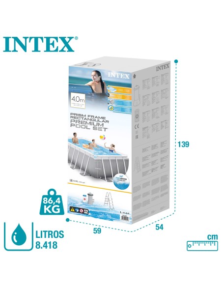 Pack Piscina desmontável retangular Prism Frame de 4 metros com 5 acessórios
