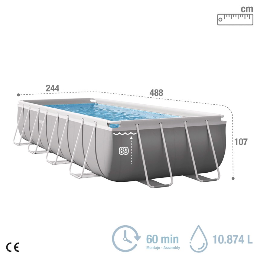 Pack de piscina desmontável retangular Prism Frame de 5 metros com 7 acessórios