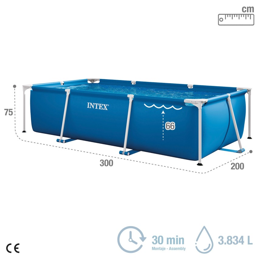 Pack de piscina desmontável retangular Small Frame de 3 metros com 3 acessórios