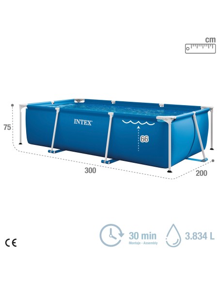 Pack de piscina desmontável retangular Small Frame de 3 metros com 3 acessórios