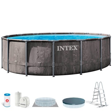 Piscina redonda desmontável 549 cm Design em madeira INTEX | Intex.pt