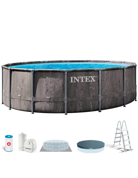Piscina redonda desmontável 549 cm Design em madeira INTEX | Intex.pt