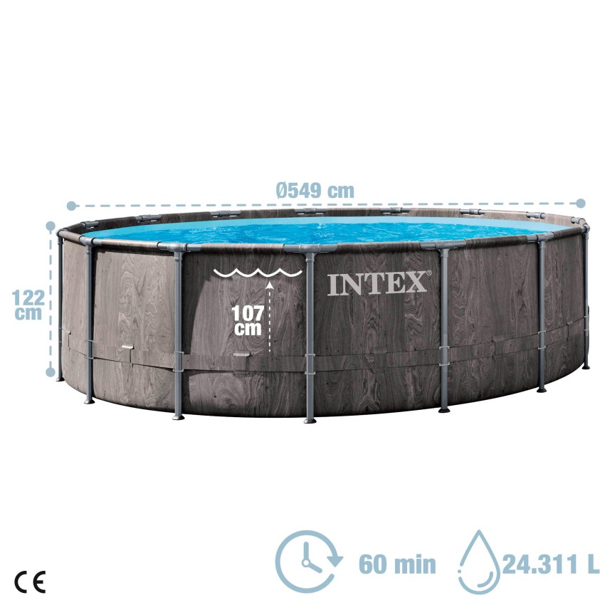 Piscina redonda desmontável 549 cm Design em madeira INTEX | Intex.pt