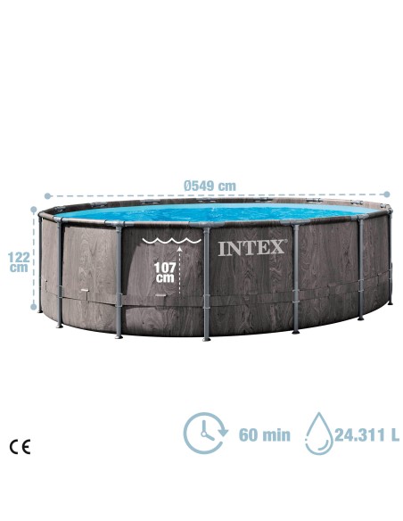Piscina redonda desmontável 549 cm Design em madeira INTEX | Intex.pt