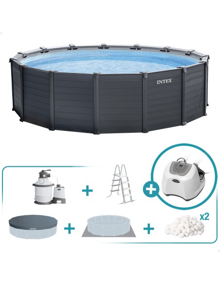 Pack Piscina Graphite Gray Panel Ø478x124 cm com 6 acessórios | INTEX