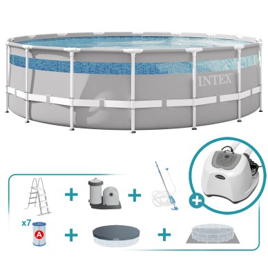 Pack Piscina tubular Prism Frame Clearview Ø488x122 cm com 6 acessórios | INTEX