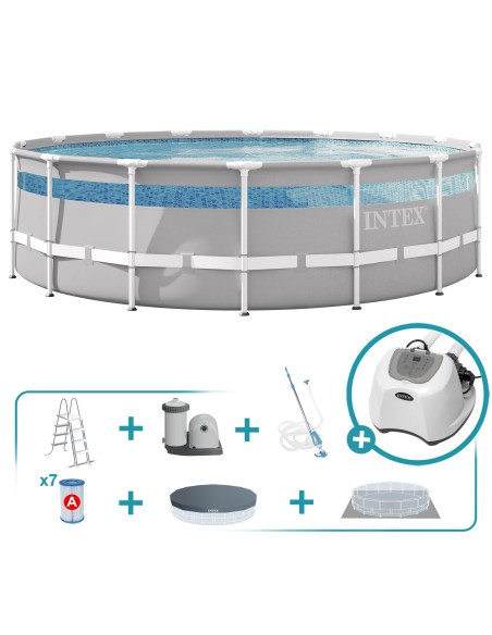 Pack Piscina tubular Prism Frame Clearview Ø488x122 cm com 6 acessórios | INTEX