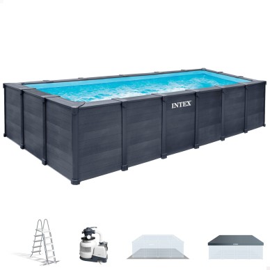 Piscina retangular desmontável Painel cinzento grafite 6 metros | INTEX