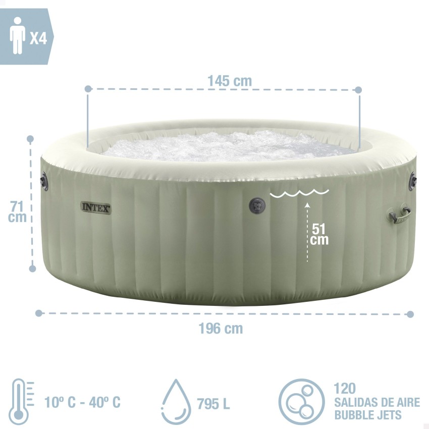 Spa inflável PureSpa Bubbles Verde Oliva para 4 pessoas | INTEX