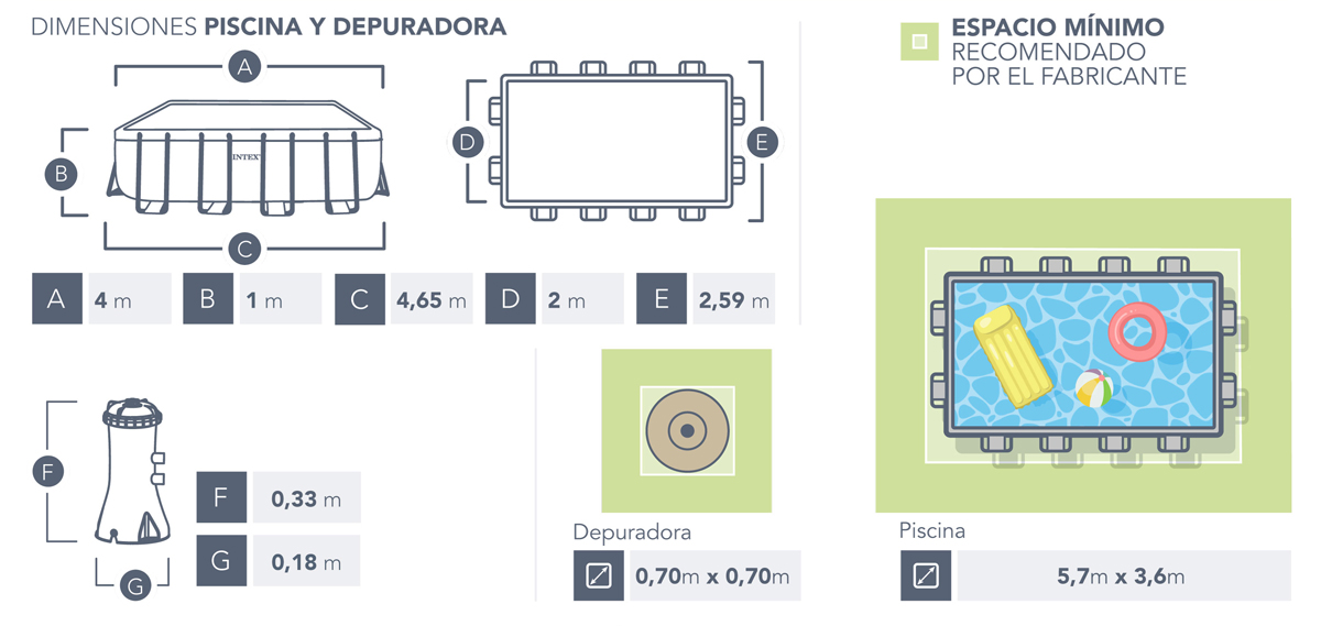 Piscina destacável retangular Prism Frame Premium 6.836 litros com estação de tratamento